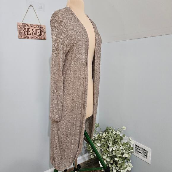 Chico's Cocoon Taupe Marled Open Knit Long Cardigan Duster Sweater Medium - Picture 2 of 10